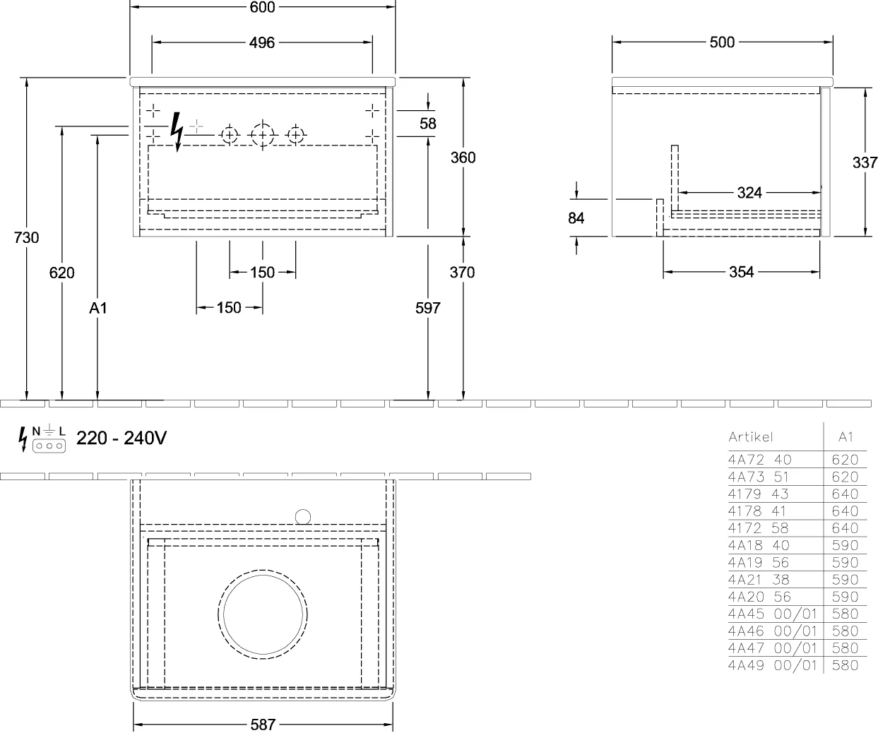 Villeroy & Boch Antao Waschbeckenunterschrank L29_5 600x360x500mm Villeroy & Boch Antao Waschbeckenunterschrank L29_5 600x360x500mm