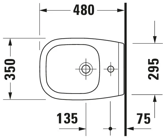 Duravit Wand-Bidet Compact „D-Code“, Befestigung sichtbar, mit Hahnlochbank 48 × 35 × 48 × 35 cm