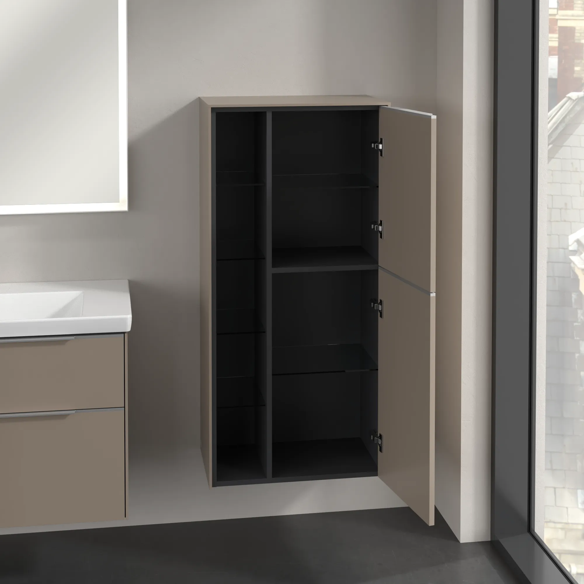 Villeroy & Boch Subway 3.0 Mittelschrank C59900, 574 x 1200 x 362 mm, 2 Türen, Anschlag (Scharnier) rechts, Farbe: VM Taupe Villeroy & Boch Subway 3.0 Mittelschrank C59900, 574 x 1200 x 362 mm, 2 Türen, Anschlag (Scharnier) rechts, Farbe: VM Taupe