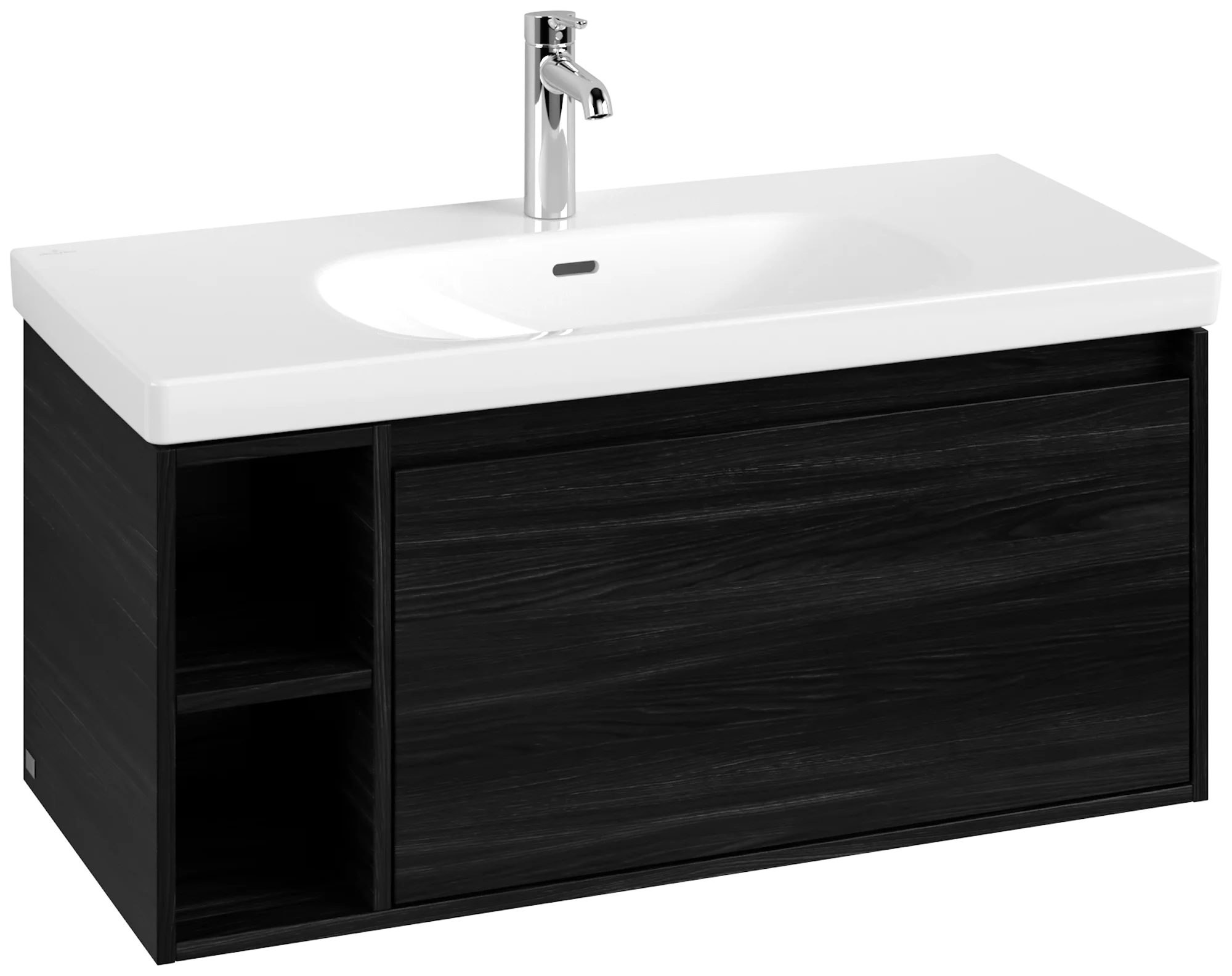 Villeroy & Boch Waschbeckenunterschrank Skyla C79000, eckig, Black Oak, 972x436x439mm, 1 Auszug mit Antirutsch-Boden, mittige Wanneneinbauposition