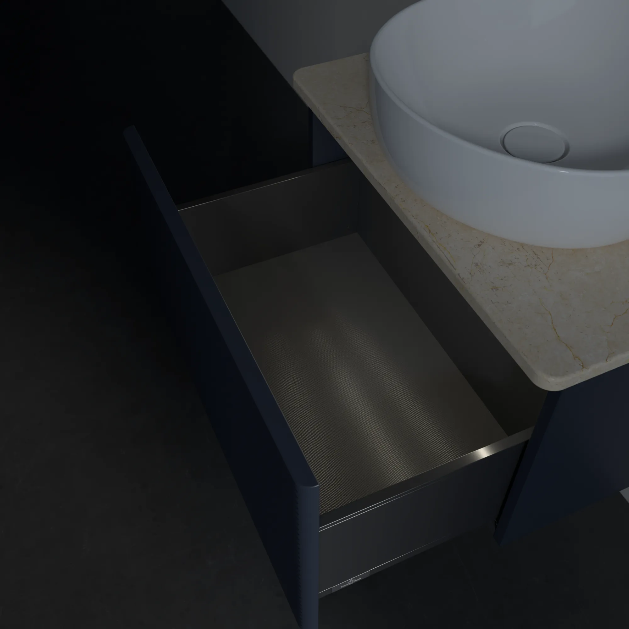 Villeroy & Boch Waschtischunterschrank „Antao“ 600 × 360 × 500 mm Midnight Blue Matt Lacquer, für Becken mittig, mit Beleuchtung Villeroy & Boch Waschtischunterschrank „Antao“ 600 × 360 × 500 mm Midnight Blue Matt Lacquer, für Becken mittig, mit Beleuchtung