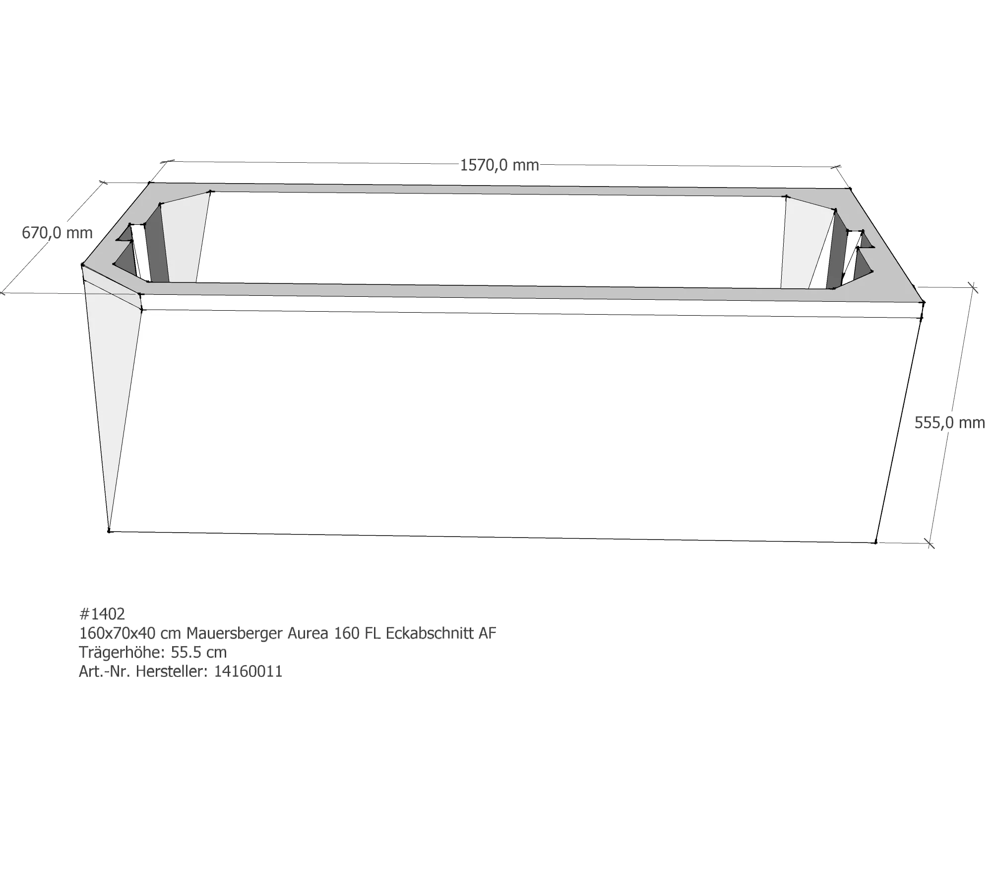 Badewannenträger für Mauersberger Aurea 160 FL 160 × 70 × 40 cm
