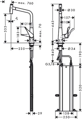 Spültischmischer 320 Metris Select M71 Ausziehbrause 2jet sBox chrom Spültischmischer 320 Metris Select M71 Ausziehbrause 2jet sBox chrom