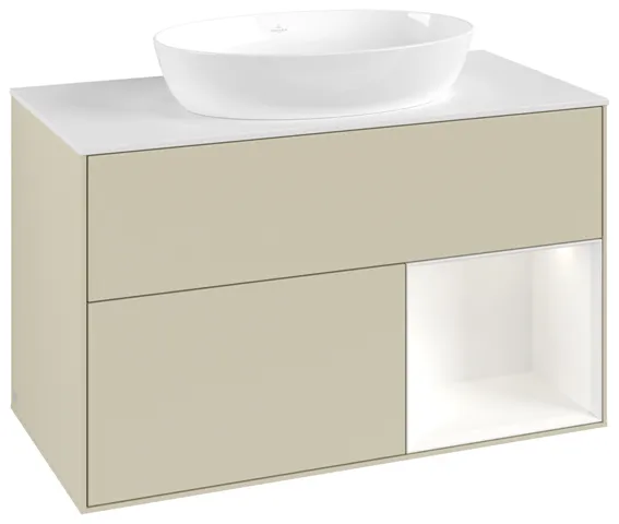 Villeroy & Boch Waschtischunterschrank „Finion“ für Schrankwaschtisch 100 × 60,3 × 50,1 cm 2 Schubladen, für Waschtischposition mittig, inkl. Beleuchtung mittig