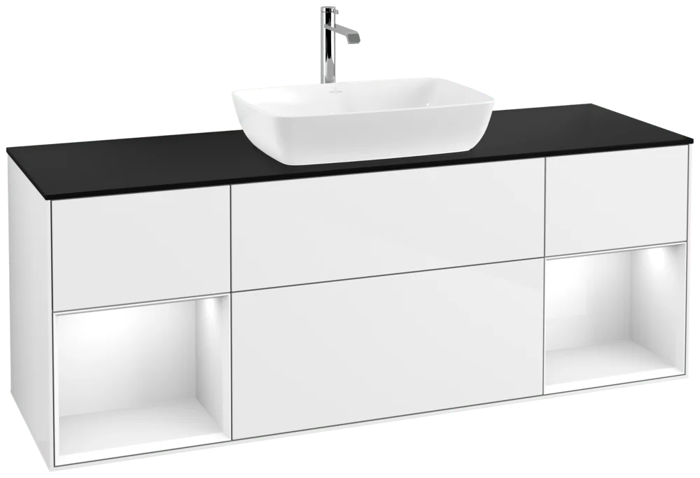 Villeroy & Boch Waschbeckenunterschrank Finion F86, 1600x603x501mm, Glossy White Lacquer / Glass Black Matt Villeroy & Boch Waschbeckenunterschrank Finion F86, 1600x603x501mm, Glossy White Lacquer / Glass Black Matt