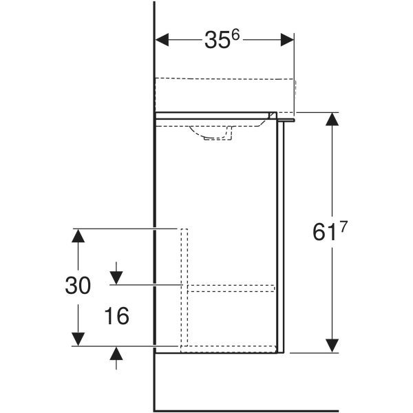 Smyle Square Unterschrank für Handwaschbecken, mit einer Tür: 44.2x61.7x35.6cm, weiß, Breite Waschtisch=45cm, Tür=Anschlag rechts