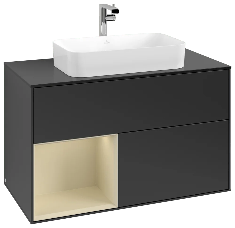 Villeroy & Boch Waschbeckenunterschrank Finion F24, 1000x603x501 mm, Black Matt Lacquer, mit Beleuchtung und Push-to-open Funktion Villeroy & Boch Waschbeckenunterschrank Finion F24, 1000x603x501 mm, Black Matt Lacquer, mit Beleuchtung und Push-to-open Funktion