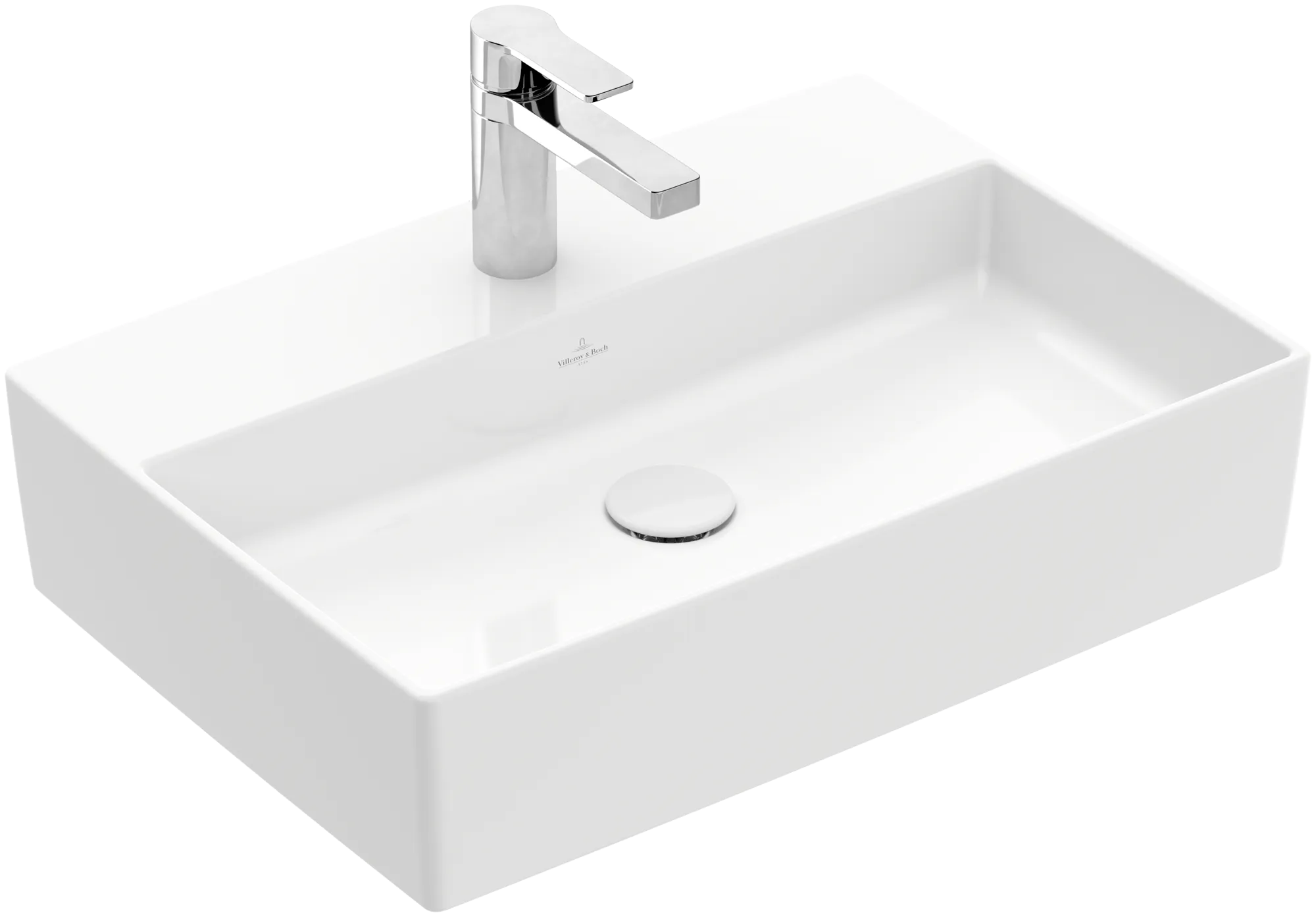 Villeroy & Boch Aufsatzwaschtisch aus TitanCeram „Memento 2.0“ 600 × 420 × 140 mm, mit Hahnlochbohrung, Hahnlochposition mittig in Weiß Alpin