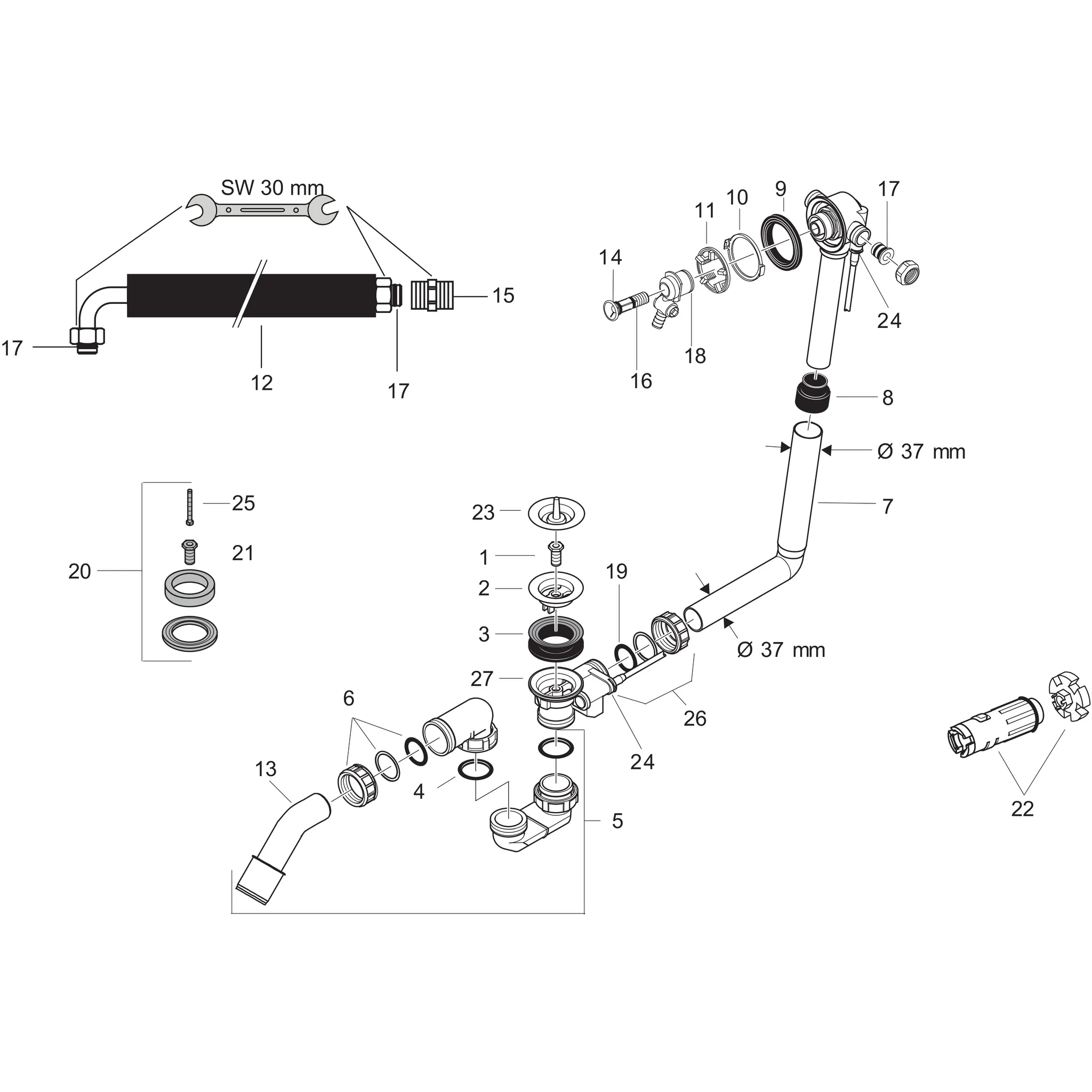 Wannenein-,Ab-u.Überlaufgarnitur Exafill Grundset für Normalwannen Wannenein-,Ab-u.Überlaufgarnitur Exafill Grundset für Normalwannen
