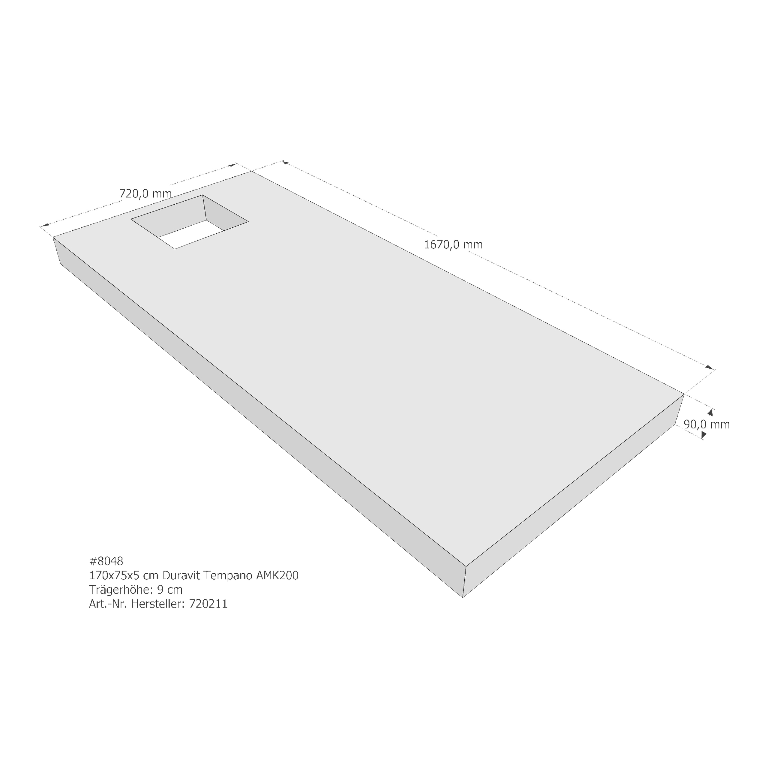 Duschwannenträger für Duravit Tempano 170 × 75 × 5 cm Breite: 75 cm / Länge: 170 cm