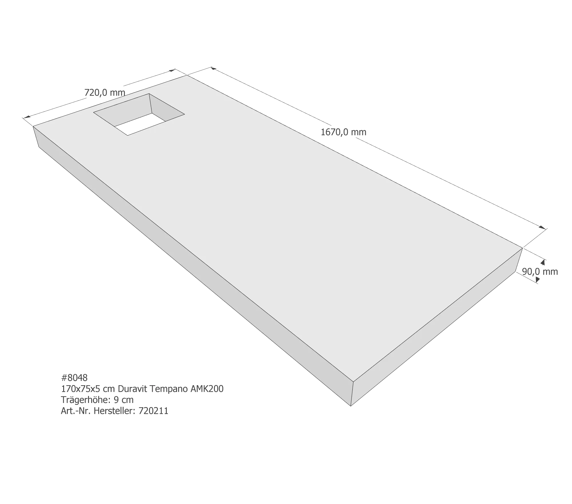 Duschwannenträger für Duravit Tempano 170 × 75 × 5 cm Breite: 75 cm / Länge: 170 cm
