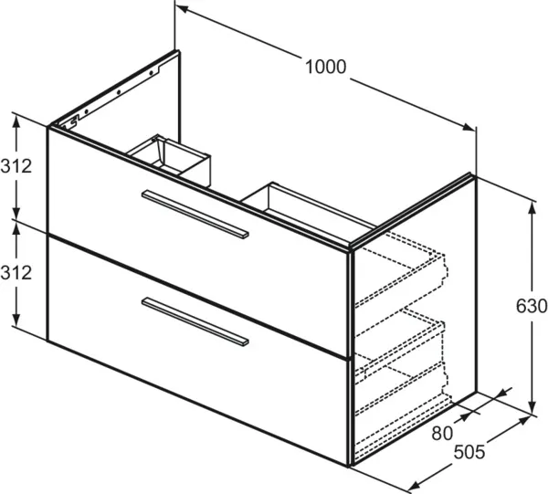 Möbelwaschtischunterschrank i.life B 2 Auszüge Siphonausschnitt auf der linken Seite 1000x505x630mm Weiß matt Möbelwaschtischunterschrank i.life B 2 Auszüge Siphonausschnitt auf der linken Seite 1000x505x630mm Weiß matt