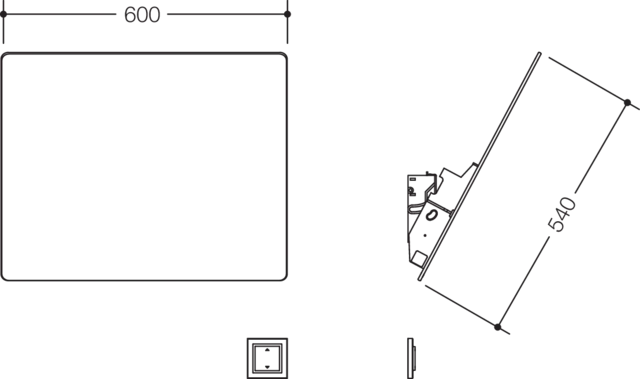 Kippspiegel, motorisiert, Verbundspiegel mit eingearbeitetem Splitterschutz, rechteckig, Breite 600 mm, Höhe 540 mm