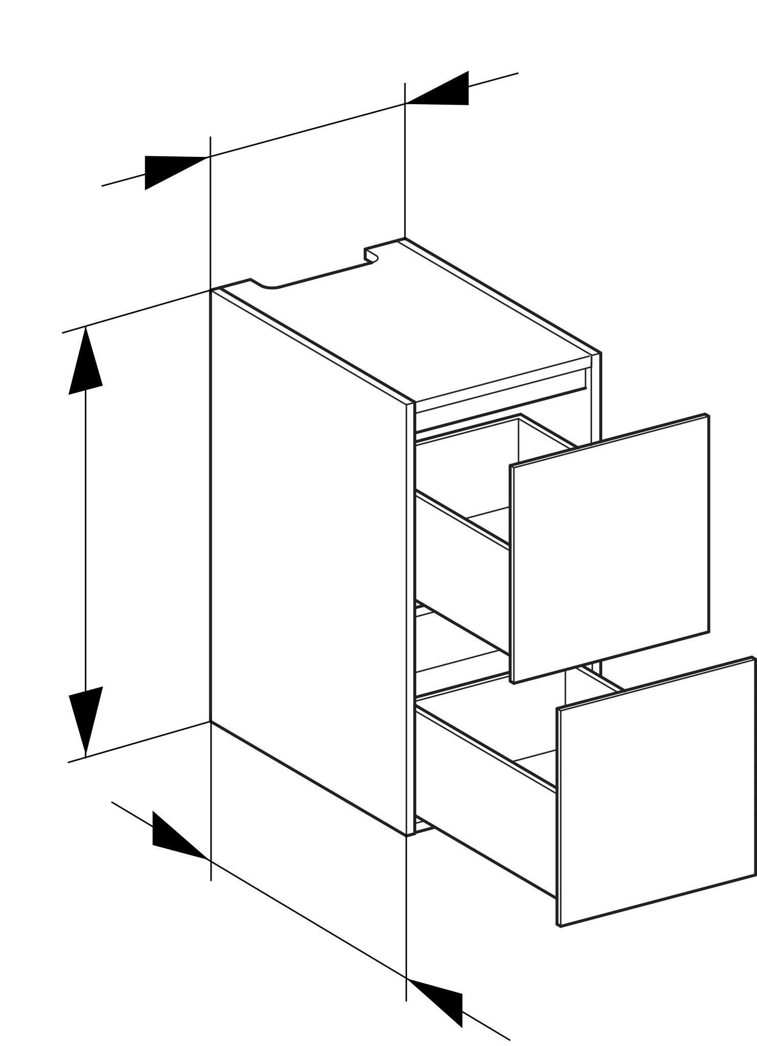 Edition 11 Modul Unterbauschrank 2 Auszüge und Beleuchtung 350 x 700 x 535 mm weiß/Glas weiß satiniert