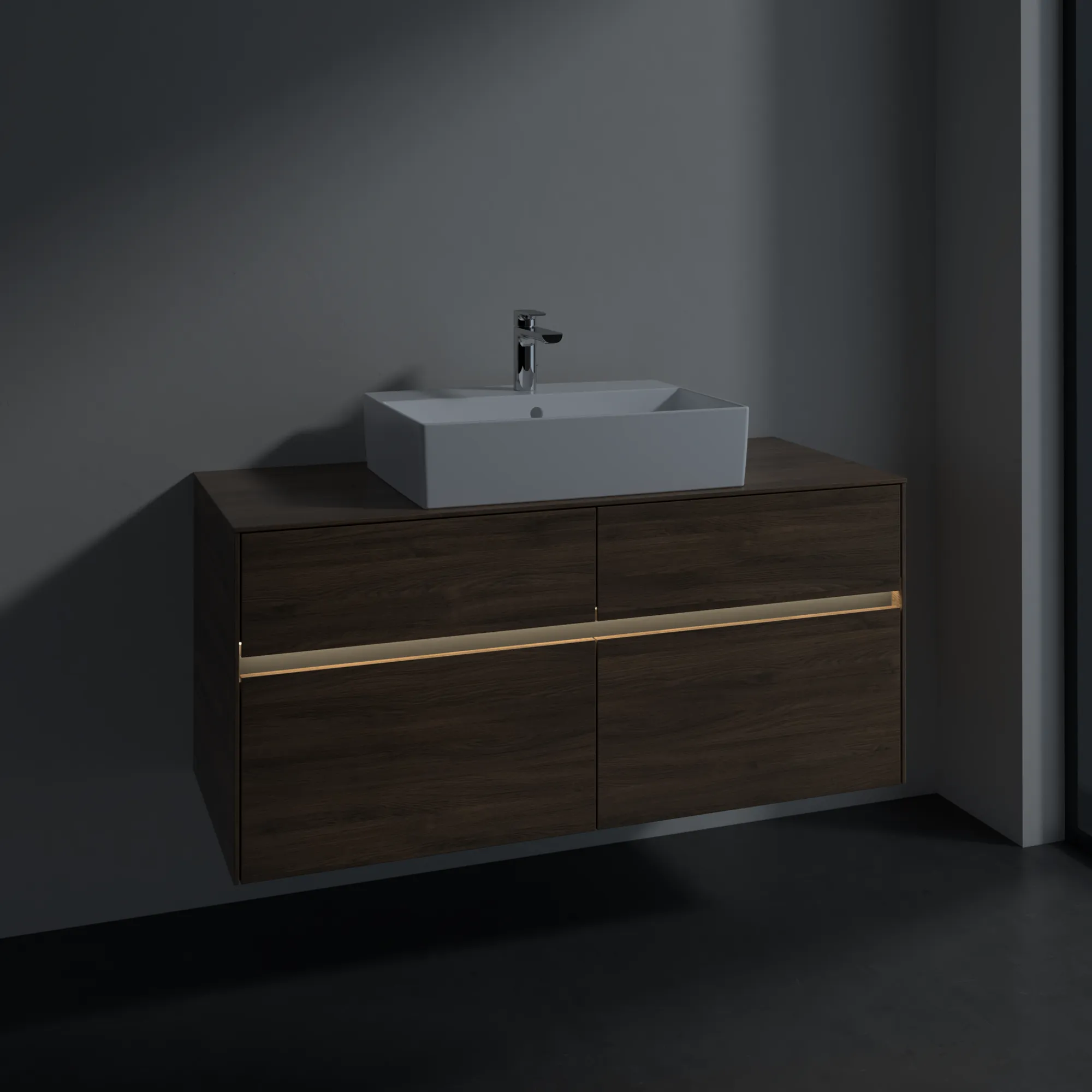 Villeroy & Boch Waschbeckenunterschrank Collaro Arizona Oak, 1200x548 mm, mit Beleuchtung und SoftClosing, 4 Auszüge