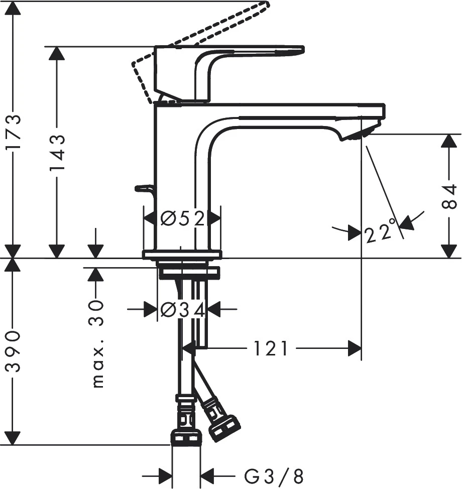 Einhebel-Waschtischmischer Rebris S 80 CoolStart m.Zugstange chrom