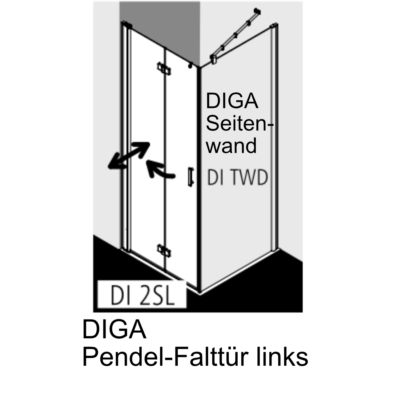 Kermi Pendel-Falttür links „Diga“ Glas Klar, Falttür BV: 680 - 700 mm GAK: 665 - 685 mm WE: 690 - 710 mm H: 1850 mm