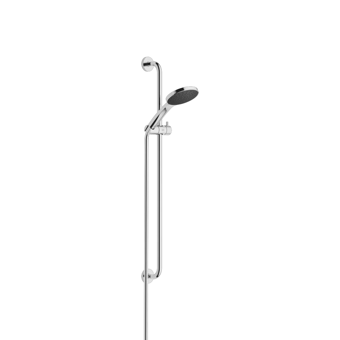 Dornbracht Duschgarnitur SERIENSPEZIFISCH Chrom, Brausekopf Ø120 mm, COMPACT RAIN, max. Durchfluss 15 l/min bei 3 Bar, Funktion ab 6,8 l/min, rückfließsicher, Brauseschlauchanschluss 3/8", Kunststoffbrauseschlauch 1750 mm mit Verdrehschutz, Wandrohr mit