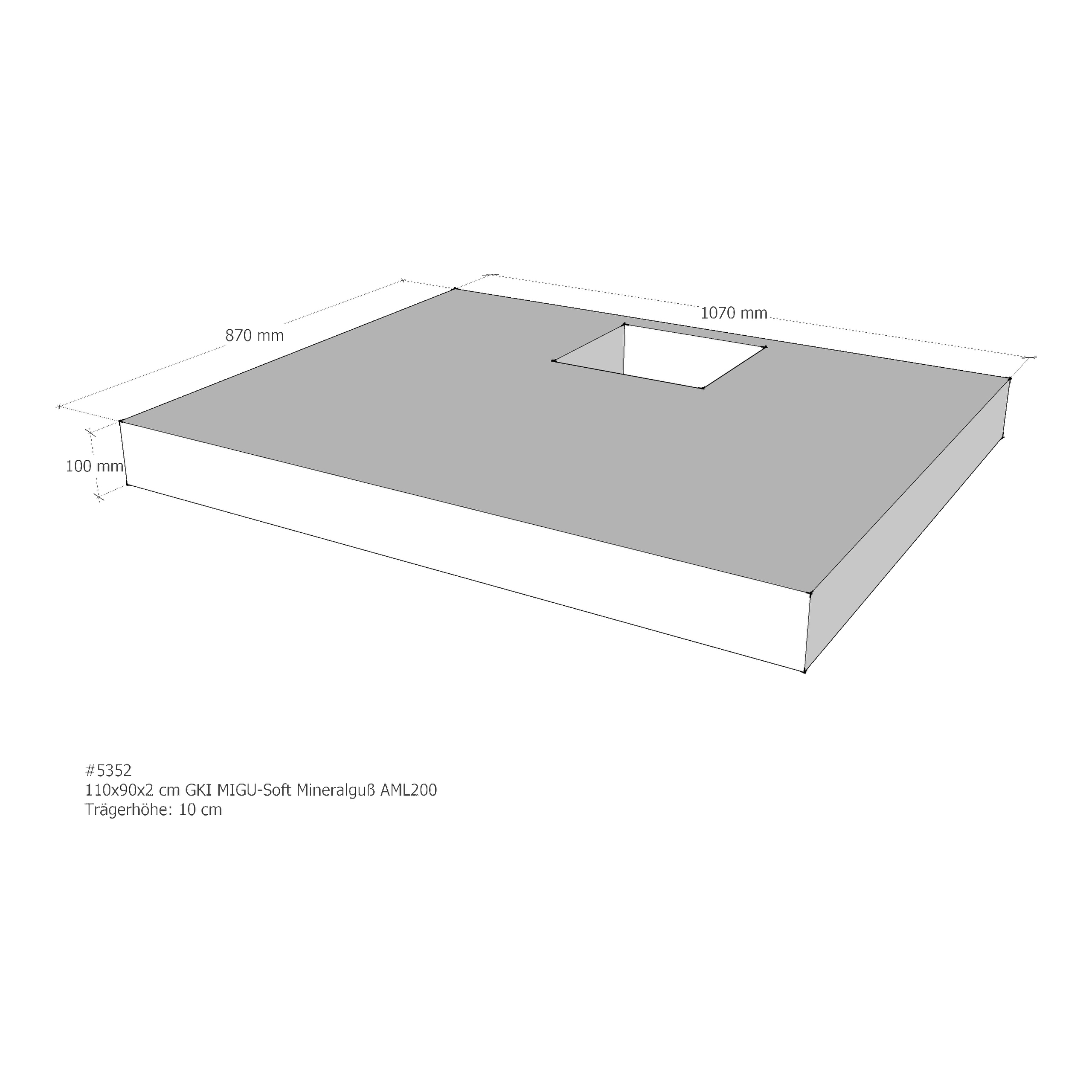 Duschwannenträger für GKI MIGU-Soft Mineralguß 110 × 90 × 2 cm