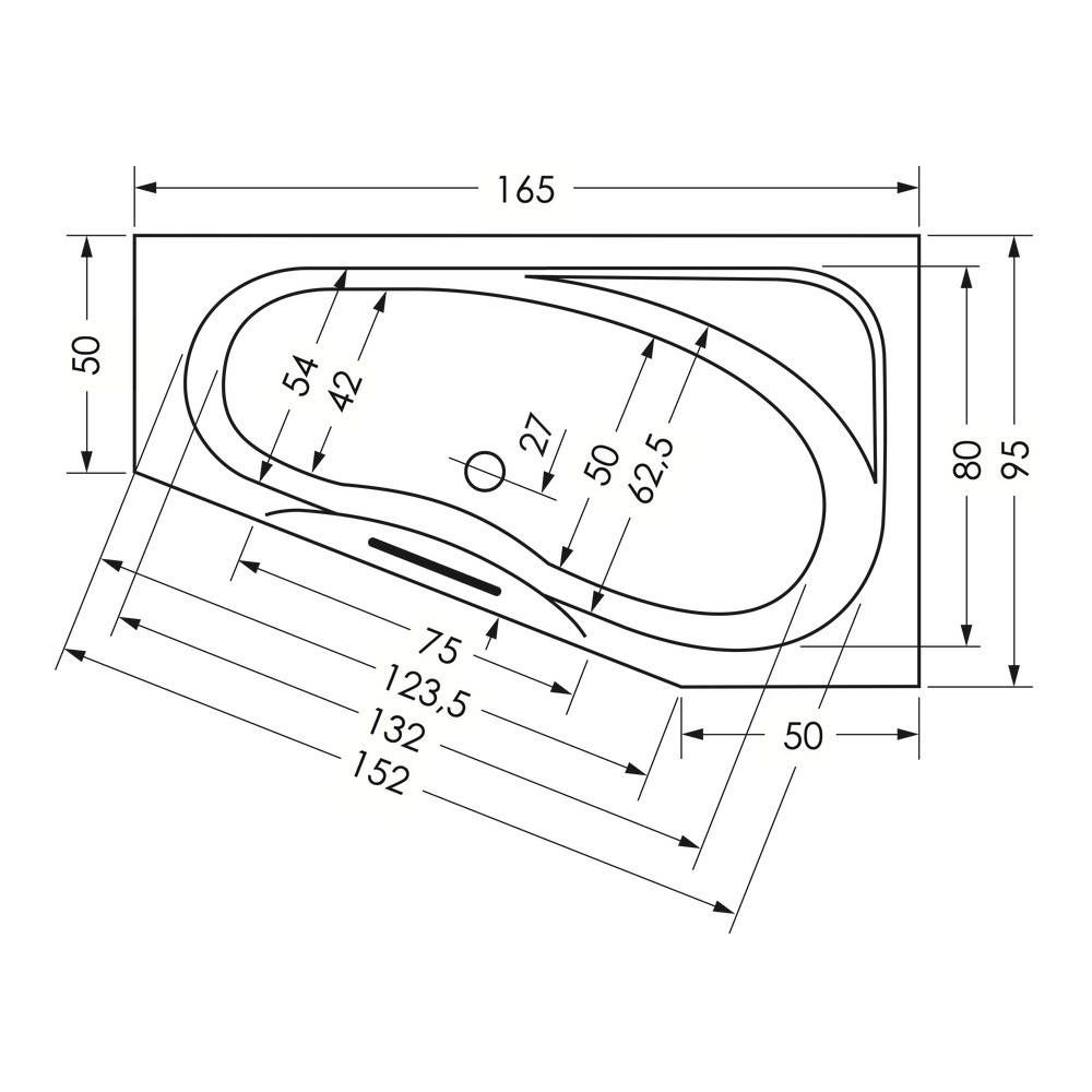 repaBAD Badewanne „Tika“ trapez 1650 × 950 mm, Mittelablauf, links in Weiß Matt repaBAD Badewanne „Tika“ trapez 1650 × 950 mm, Mittelablauf, links in Weiß Matt