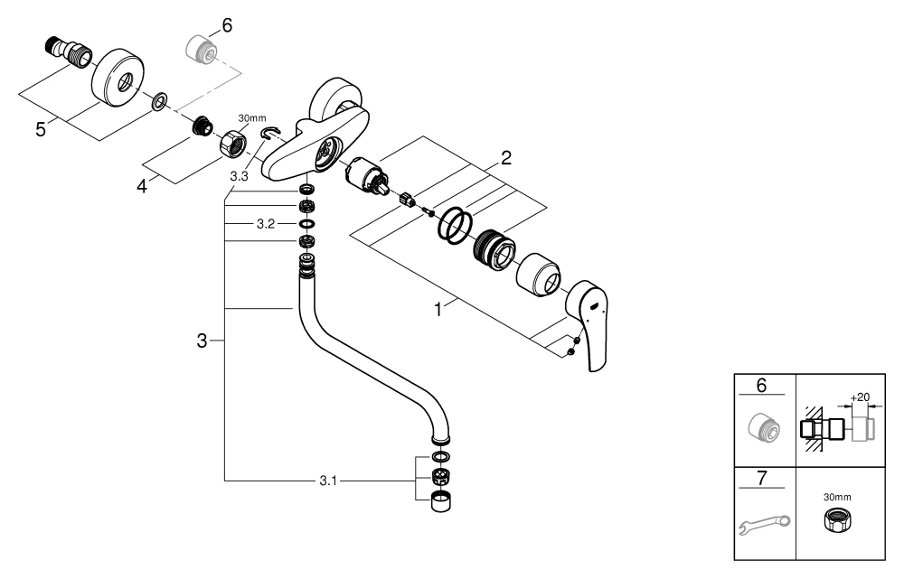 Grohe Eurosmart Professional Einhand-Spültischbatterie Wandmontage chrom Grohe Eurosmart Professional Einhand-Spültischbatterie Wandmontage chrom