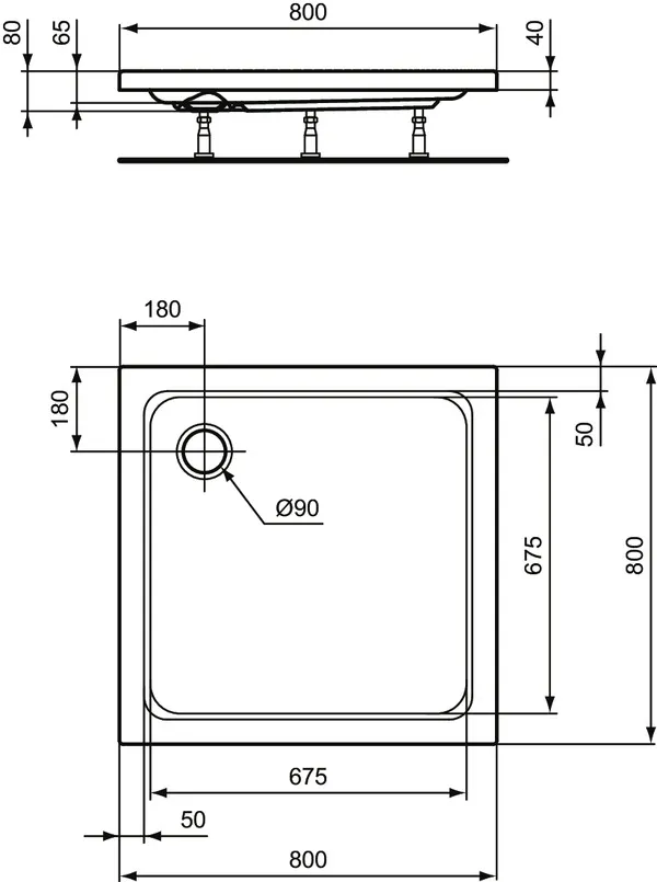 Ideal Standard Quadrat-Brausewanne Hotline Neu, Weiß, 800x800x80mm Ideal Standard Quadrat-Brausewanne Hotline Neu, Weiß, 800x800x80mm