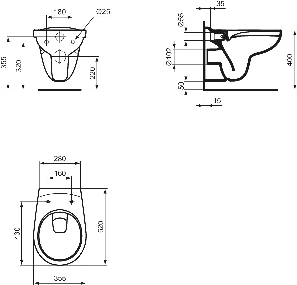 Wand-Tiefspül-WC-Kombipaket Eurovit, randlos, mit Softclosing, 355x520x350mm, Weiß Wand-Tiefspül-WC-Kombipaket Eurovit, randlos, mit Softclosing, 355x520x350mm, Weiß