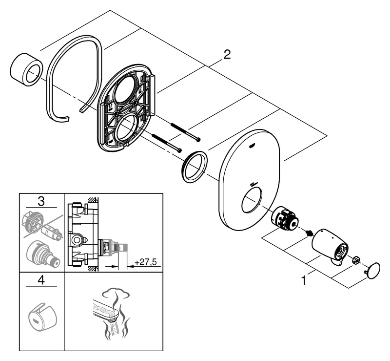 Grohe Grohtherm Special Thermostat-Zentralbatterie Fertigmontageset Rapido T 35 500 chrom Grohe Grohtherm Special Thermostat-Zentralbatterie Fertigmontageset Rapido T 35 500 chrom