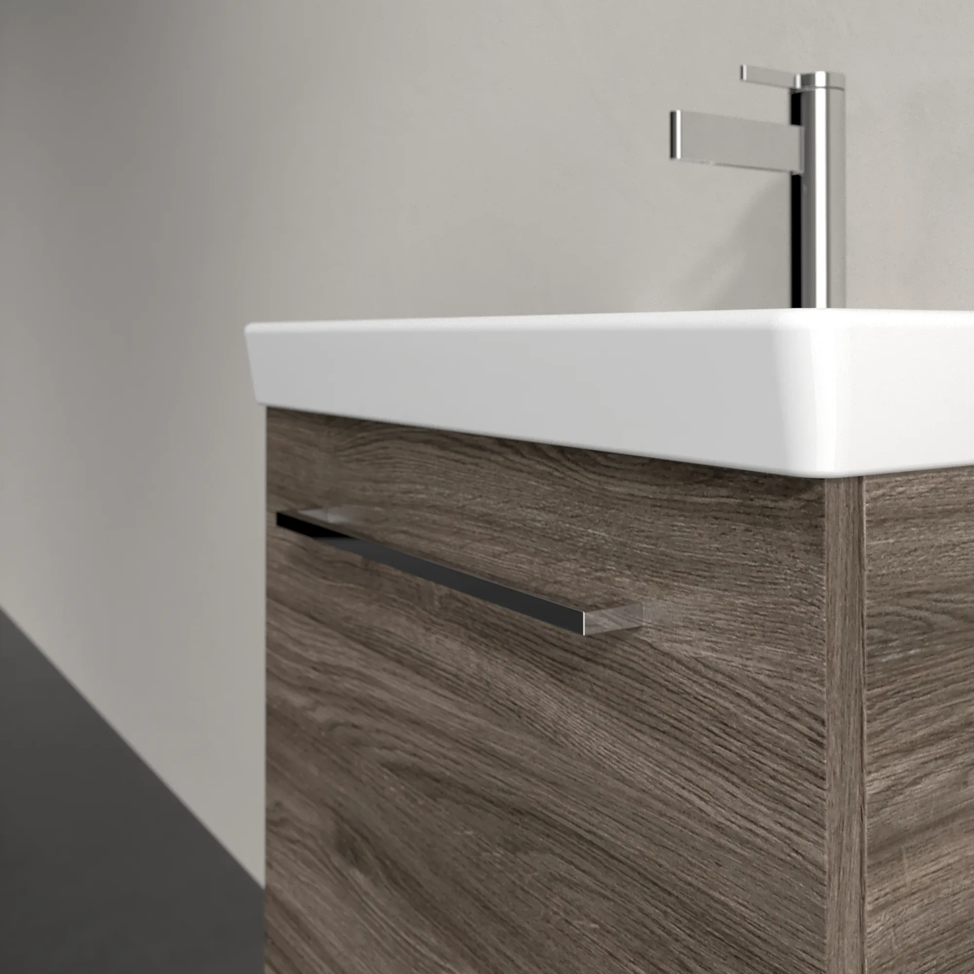 Villeroy & Boch Waschtischunterschrank mit Tür „Avento“ für Schrankwaschtisch 530 × 514 × 352 mm Stone Oak, Anschlag rechts, Soft Closing, 1 Tür