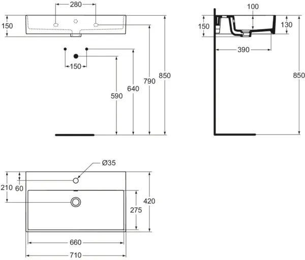 Waschbecken „Strada“ 71 × 42 × 14,5 cm, Hahnlochposition mittig Waschbecken „Strada“ 71 × 42 × 14,5 cm, Hahnlochposition mittig