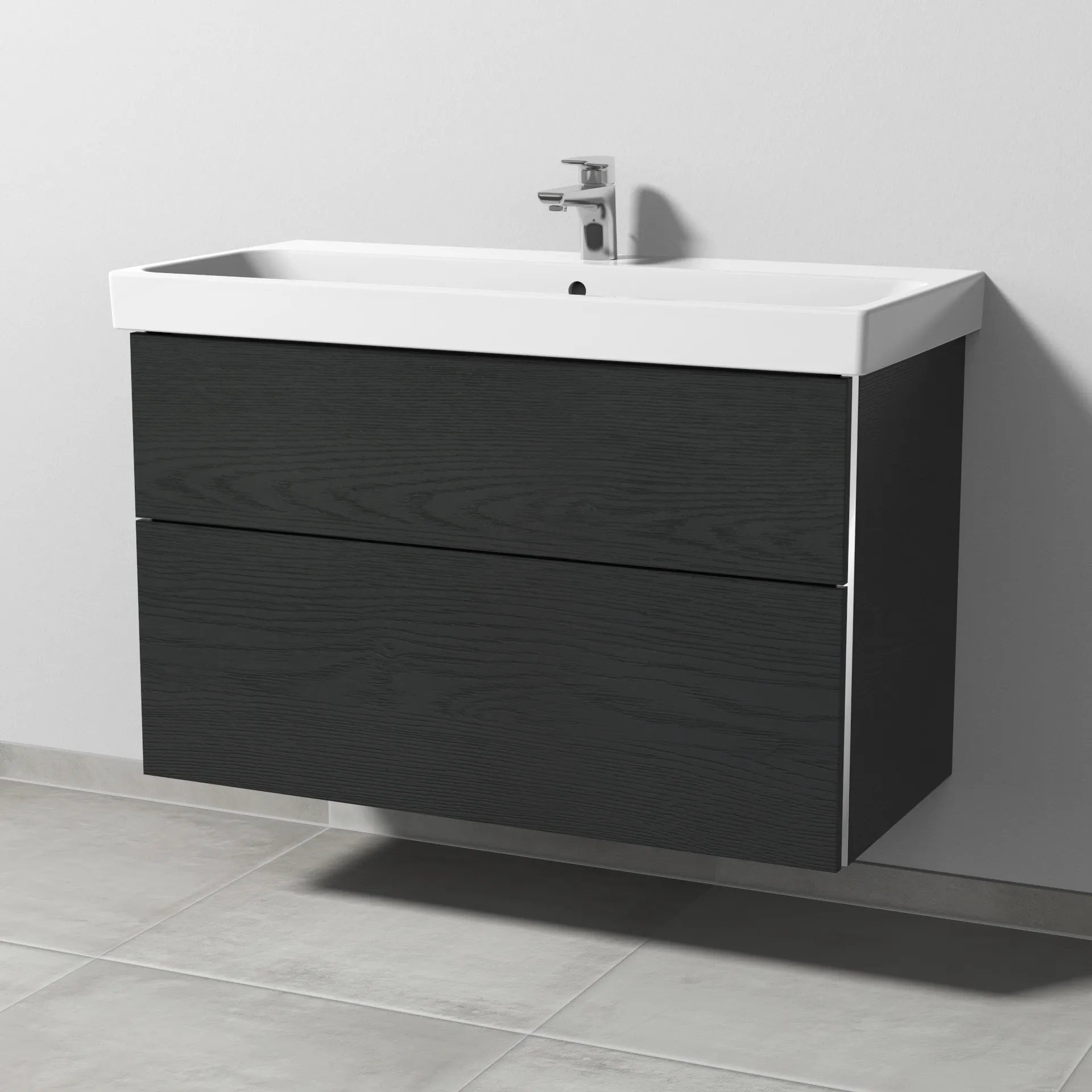 Sanipa Waschtischunterschrank „3way“ 950 × 588 × 453 mm in Black Oak, mit Hahnlochbohrung, Becken mittig