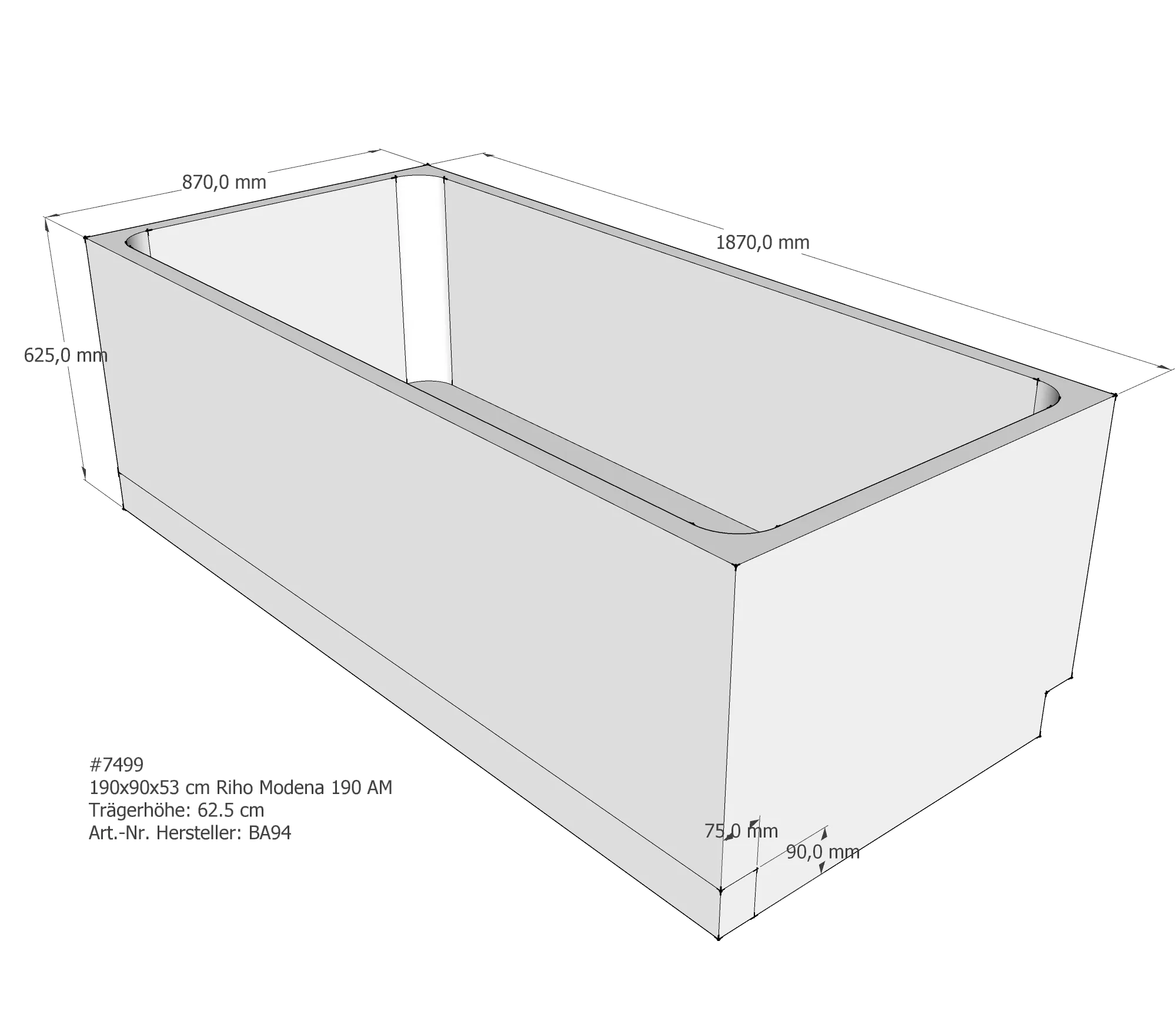 Badewannenträger für Riho Modena 190 190 × 90 × 53 cm Badewannenträger für Riho Modena 190 190 × 90 × 53 cm
