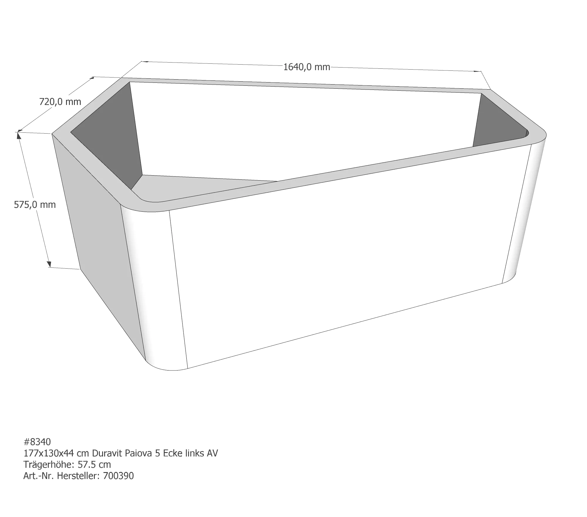 Badewannenträger für Duravit Paiova 5 Ecke links 177 × 130 × 44 cm Badewannenträger für Duravit Paiova 5 Ecke links 177 × 130 × 44 cm