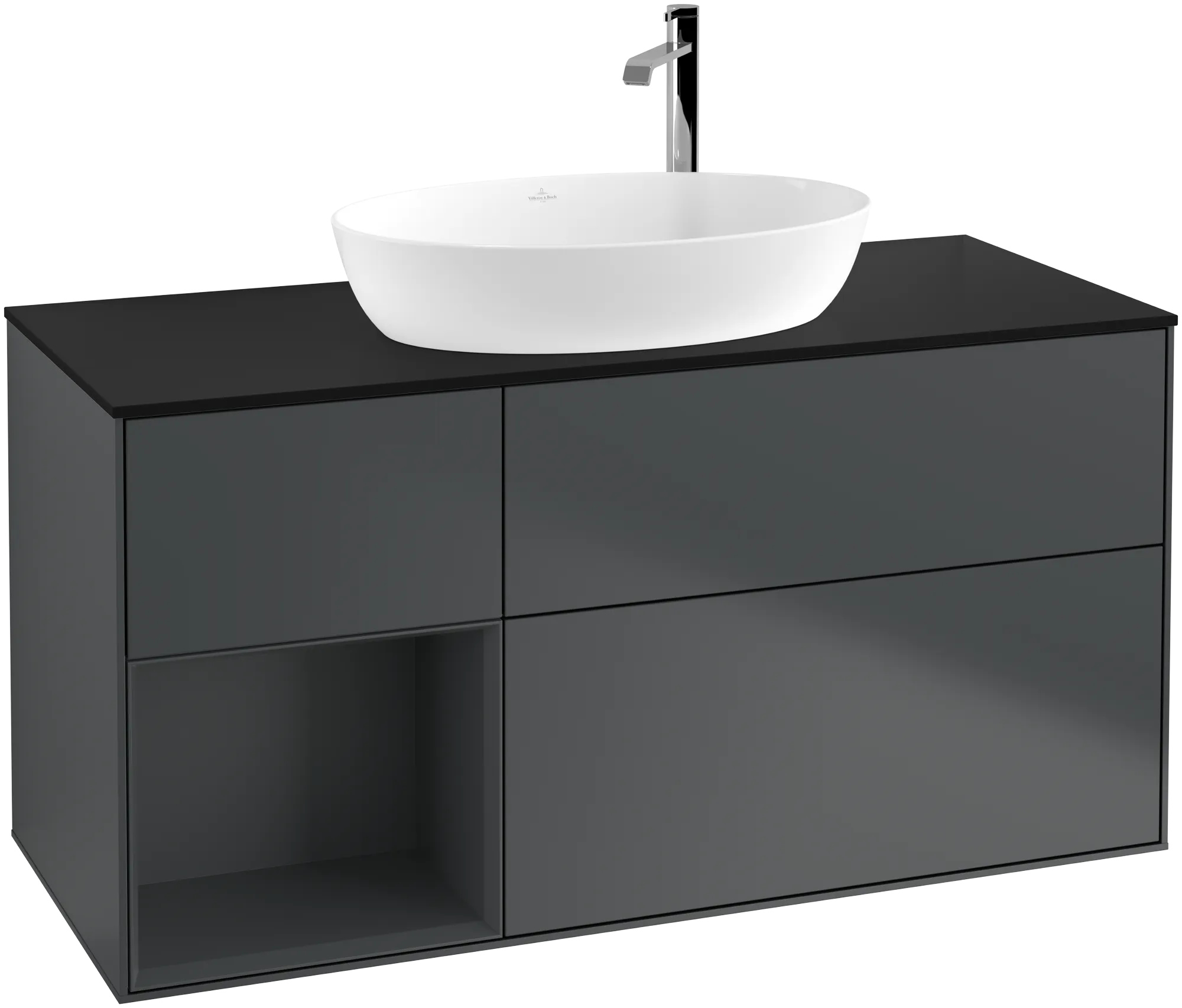 Villeroy & Boch Finion Waschbeckenunterschrank G94, Midnight Blue Matt Lacquer / Glass Black Matt
