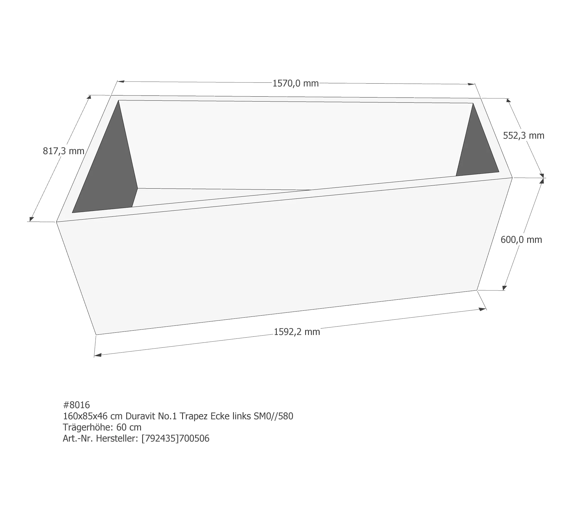 Badewannenträger passend für Duravit Nahhoo 210 × 100 × 34 cm
