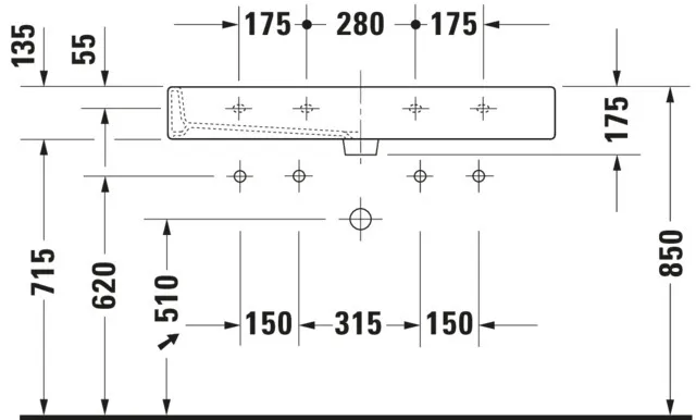 Wandwaschtisch „Vero“, mit Überlauf, Hahnlochposition mittig Wandwaschtisch „Vero“, mit Überlauf, Hahnlochposition mittig
