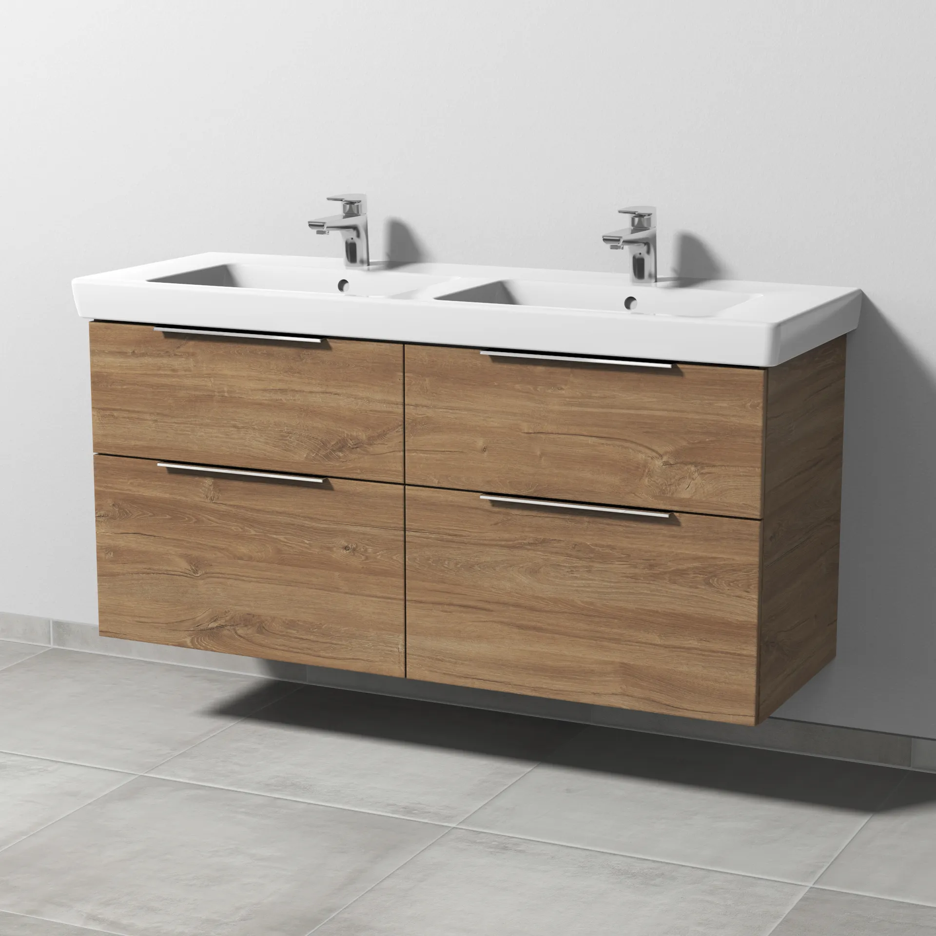 Sanipa Waschtischunterschrank „3way“ 1250 × 593 × 447 mm in Eiche Kansas, mit Hahnlochbohrung, Becken links und rechts Sanipa Waschtischunterschrank „3way“ 1250 × 593 × 447 mm in Eiche Kansas, mit Hahnlochbohrung, Becken links und rechts