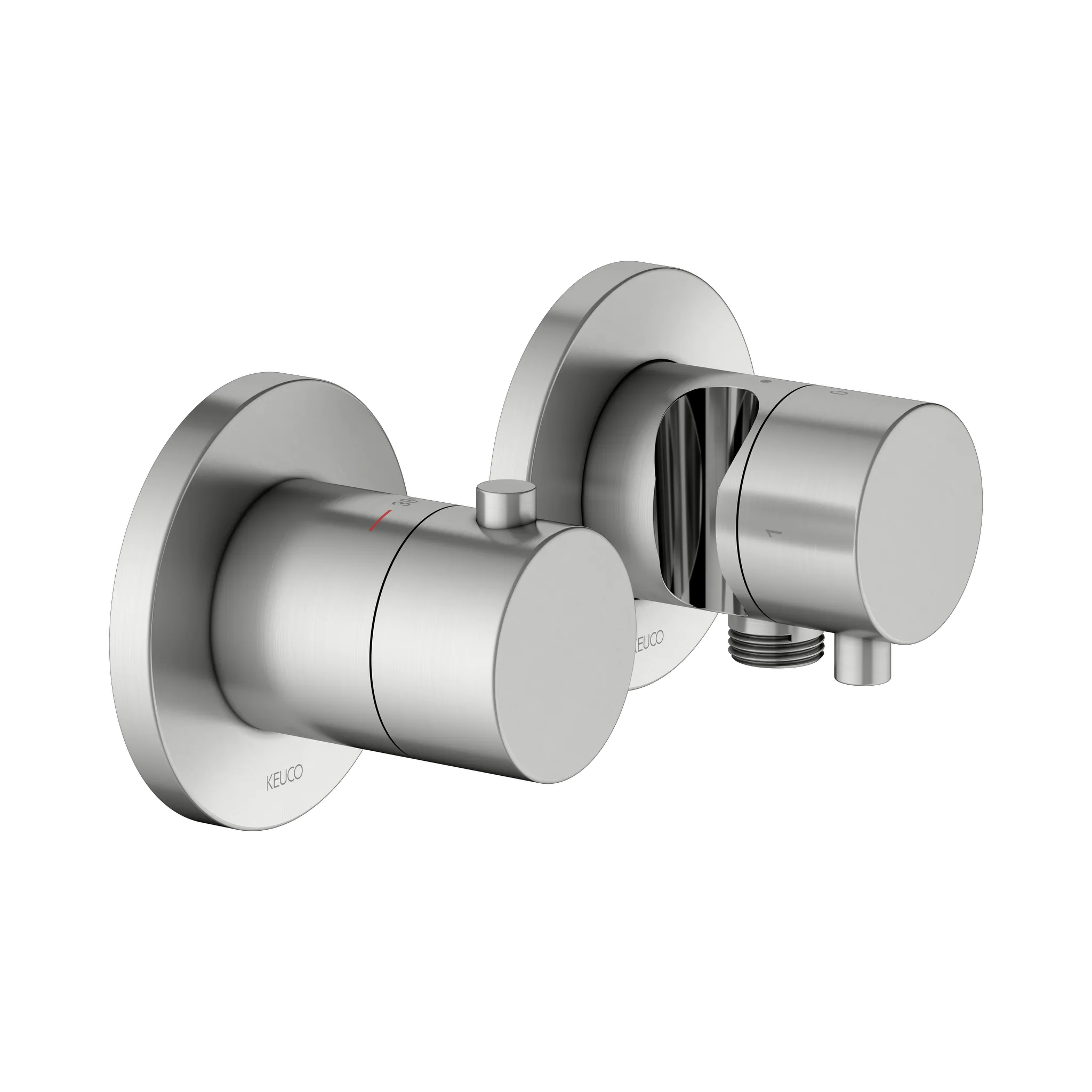 KEUCO EDITION 400 Thermostatarmatur-Set Unterputz für 2 Verbraucher mit Schlauchanschluss und Brausehalter Edelstahl-finish