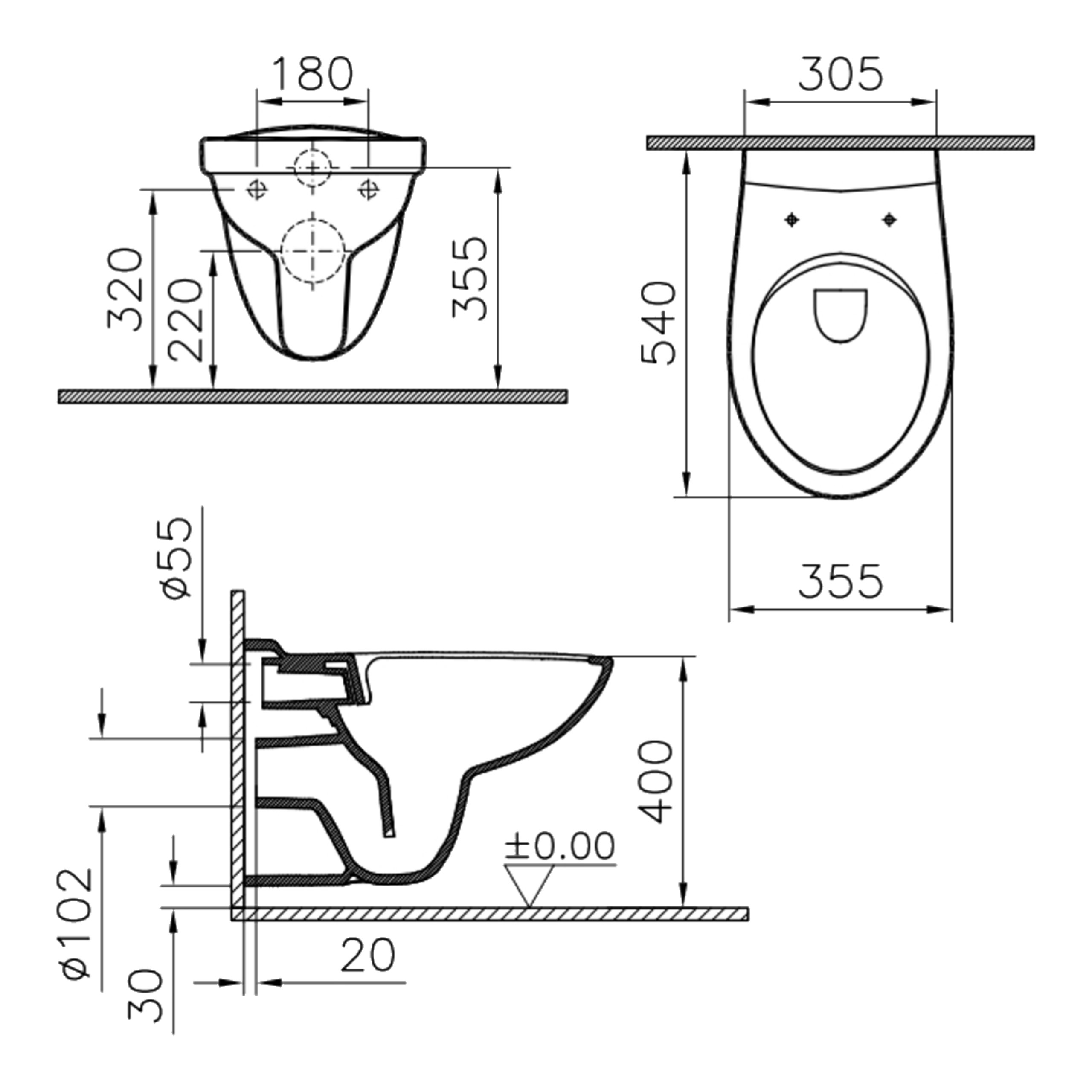 Vorwand-/Einbauelement für Toilette mit Unterputz-Spülkasten Delta (UP100) „DuofixBasic“, Wand-Tiefspül-WC, WC-Sitz „Revo“, Soft Closing, Betätigungsplatte StarBlueDisc „Mocha 35“