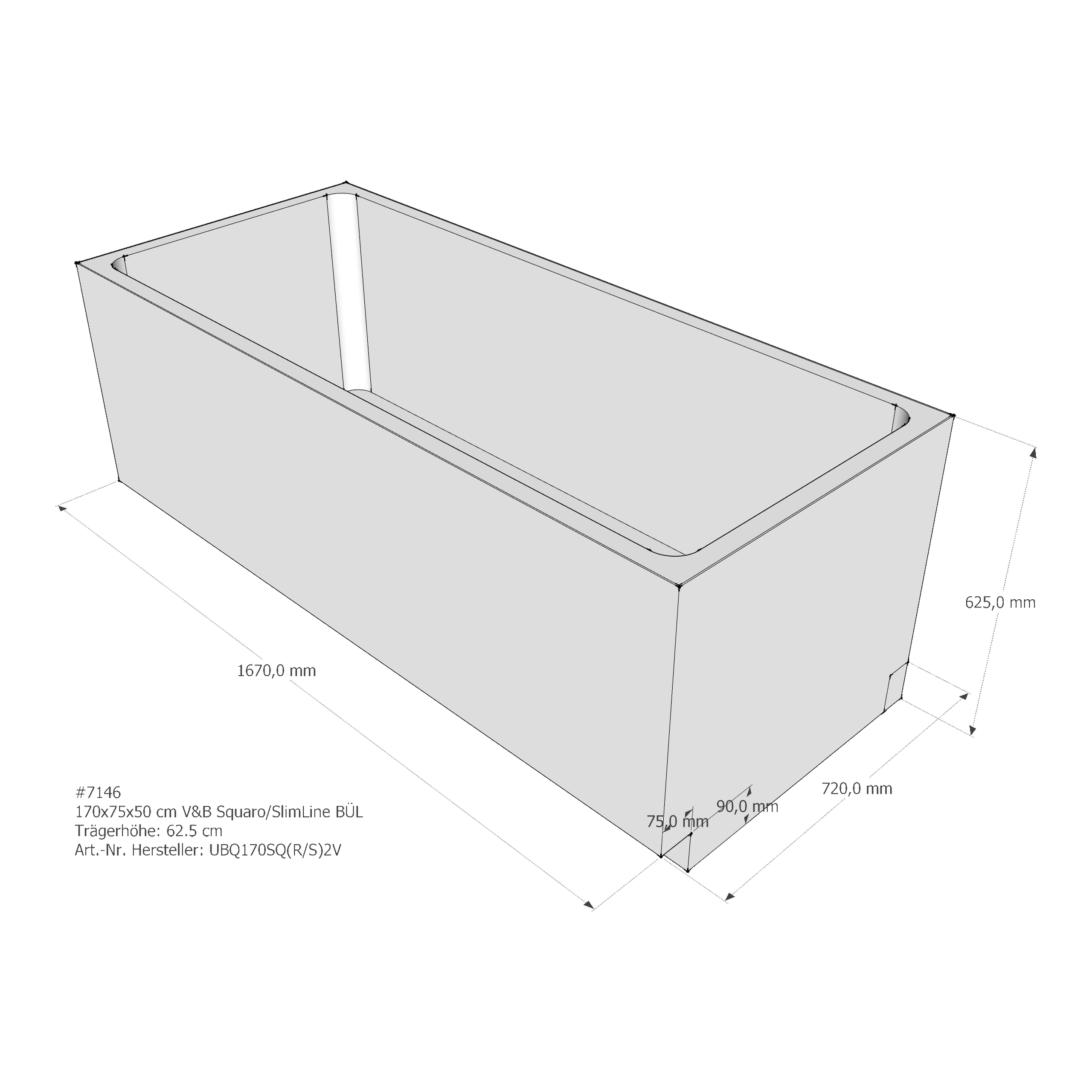 Badewannenträger für Villeroy & Boch Squaro Duo (/SlimLine) 170 × 75 × 50 cm