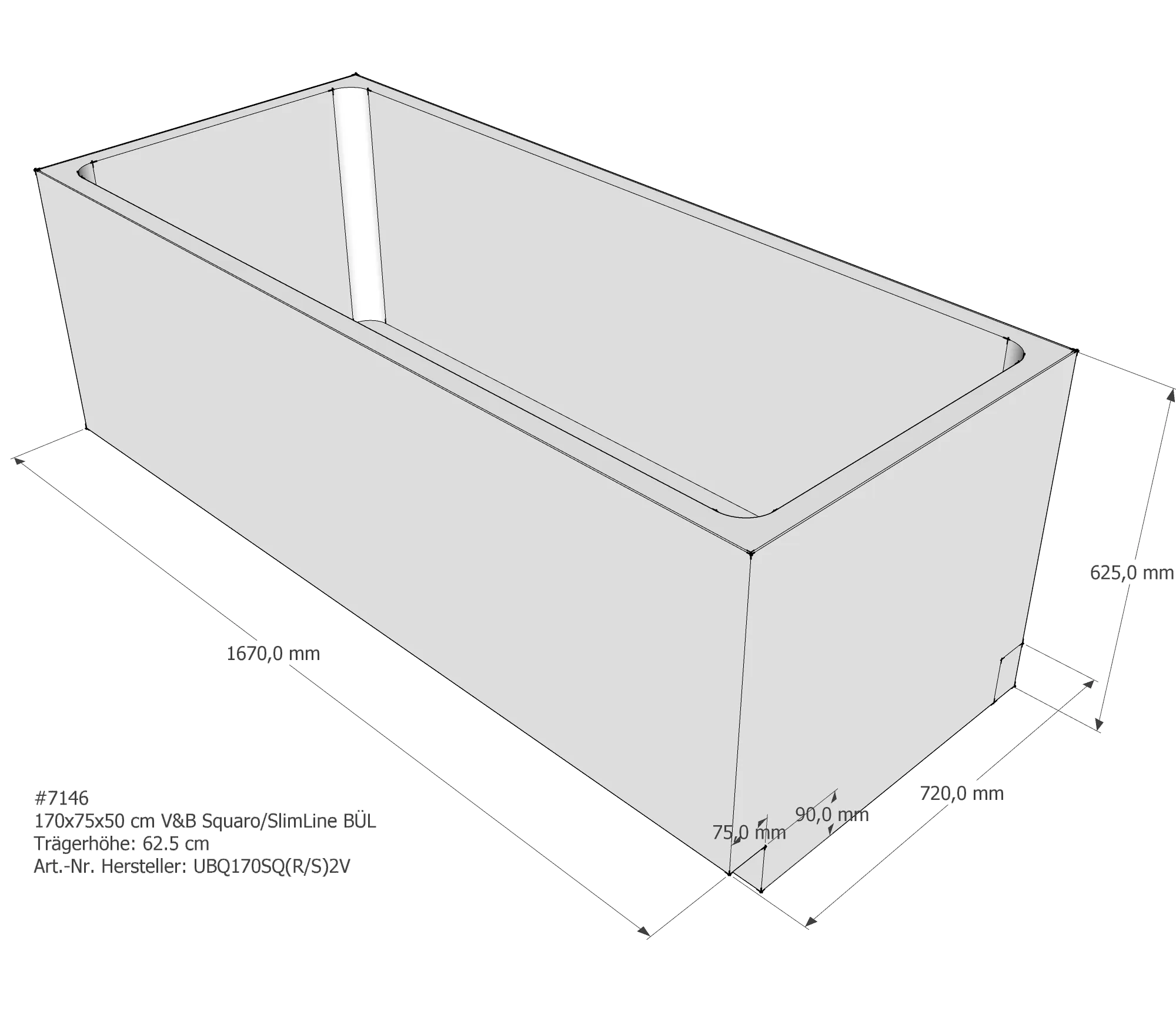 Badewannenträger für Villeroy & Boch Squaro Duo 170 × 75 × 50 cm Breite: 75 cm / Länge: 170 cm Badewannenträger für Villeroy & Boch Squaro Duo 170 × 75 × 50 cm Breite: 75 cm / Länge: 170 cm