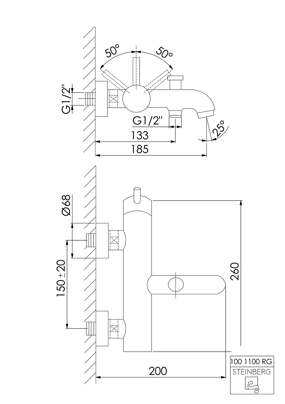 Serie 100 Wannen / Brause-Einhebelmischbatterie ½″ Serie 100 Wannen / Brause-Einhebelmischbatterie ½″