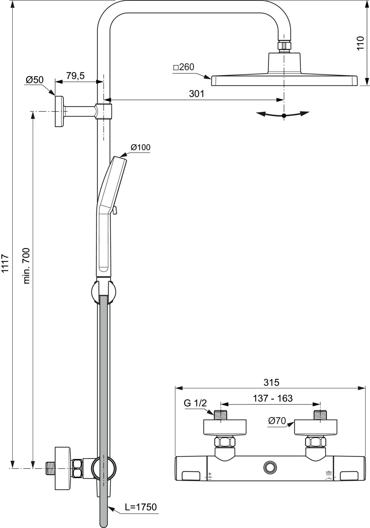 Ideal Standard Duschsystem „CerathermT25N“ Ideal Standard Duschsystem „CerathermT25N“