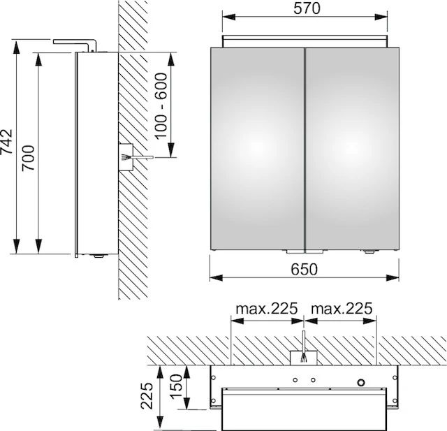 Royal L1 13602171302 Spiegelschrank Royal L1 mit 2 Schubkästen 650 × 742 × 150 mm silber-eloxiert