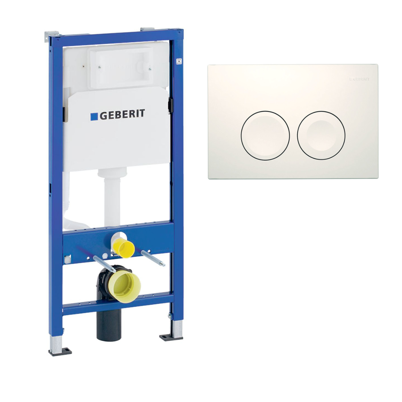 Set-Vorwand-/Einbauelement für Toilette Geberit Element mit Geberit Betätigungsplatte in Weiß „DuofixBasic“ in