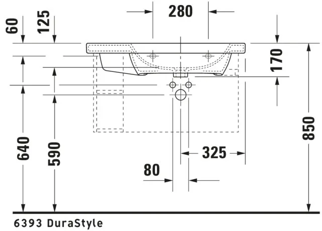 Wandwaschtisch „DuraStyle“, mit Überlauf, Hahnlochposition mittig