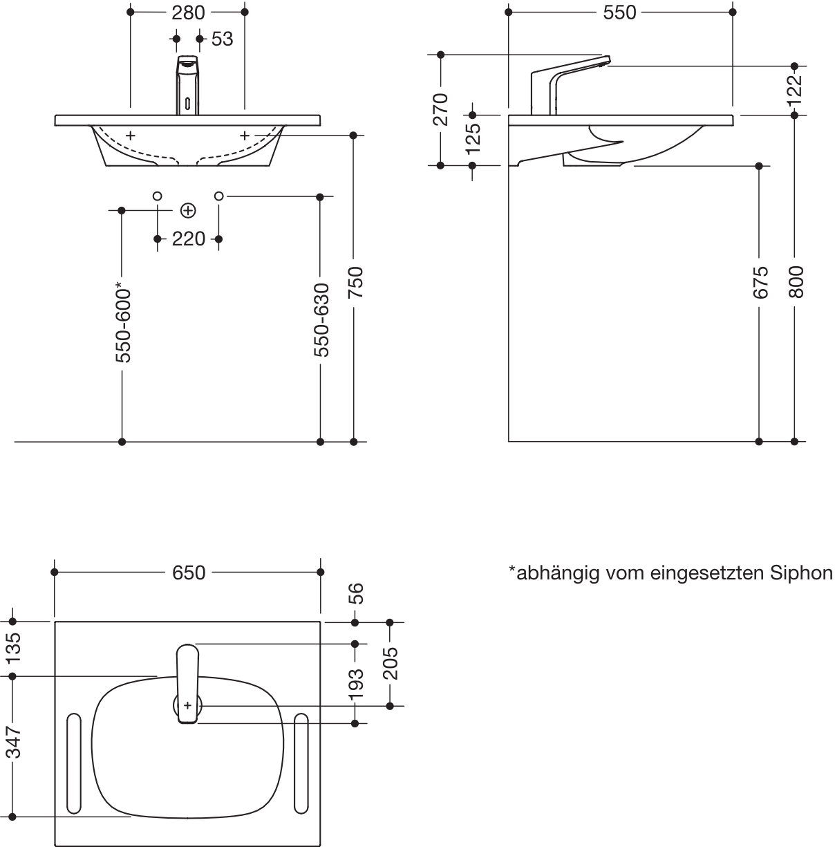 Set-Waschtisch und Armatur 65 × 55 × 12,5 cm