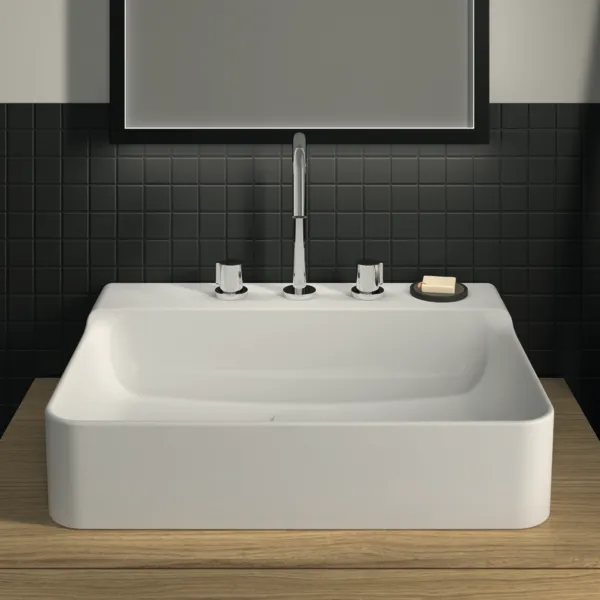 Ideal Standard Conca Waschtisch, 3 Hahnlöcher, geschliffen, weiß (Alpin), 600x450x145 mm