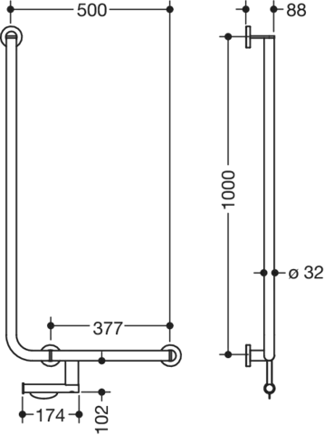 Winkelgriff mit Papierrollenhalter des Systems 900, Edelstahl, PVD, waagerechte Länge 500 mm, senkrechte Länge 1000 mm, D: 32 mm, Ausführung rechts, in Farbe CK (messing glänzend) Winkelgriff mit Papierrollenhalter des Systems 900, Edelstahl, PVD, waagerechte Länge 500 mm, senkrechte Länge 1000 mm, D: 32 mm, Ausführung rechts, in Farbe CK (messing glänzend)