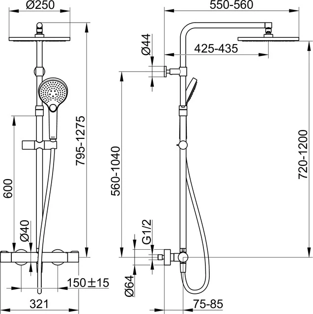 Plan blue 53926372321 Thermostat-Brausemischer mit Kopfbrause / Aufputz schwarz matt Plan blue 53926372321 Thermostat-Brausemischer mit Kopfbrause / Aufputz schwarz matt